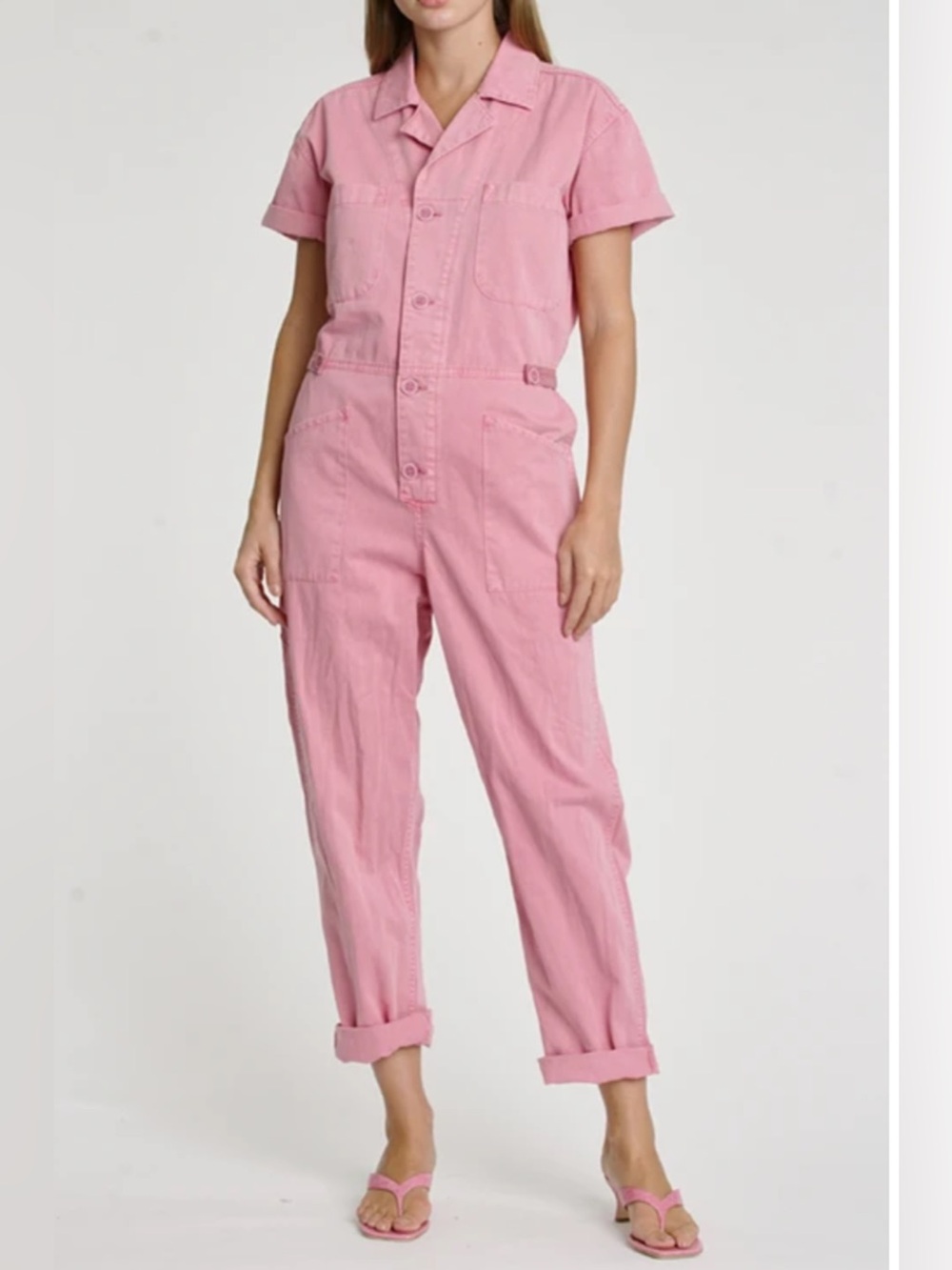Pistola Denim Grover Jumpsuit Collared Short Sleeve Flamingo Pink Small NEW NWT